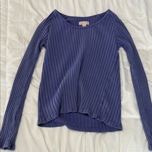 Knox Rose Ribbed Indigo Long Sleeve Blouse